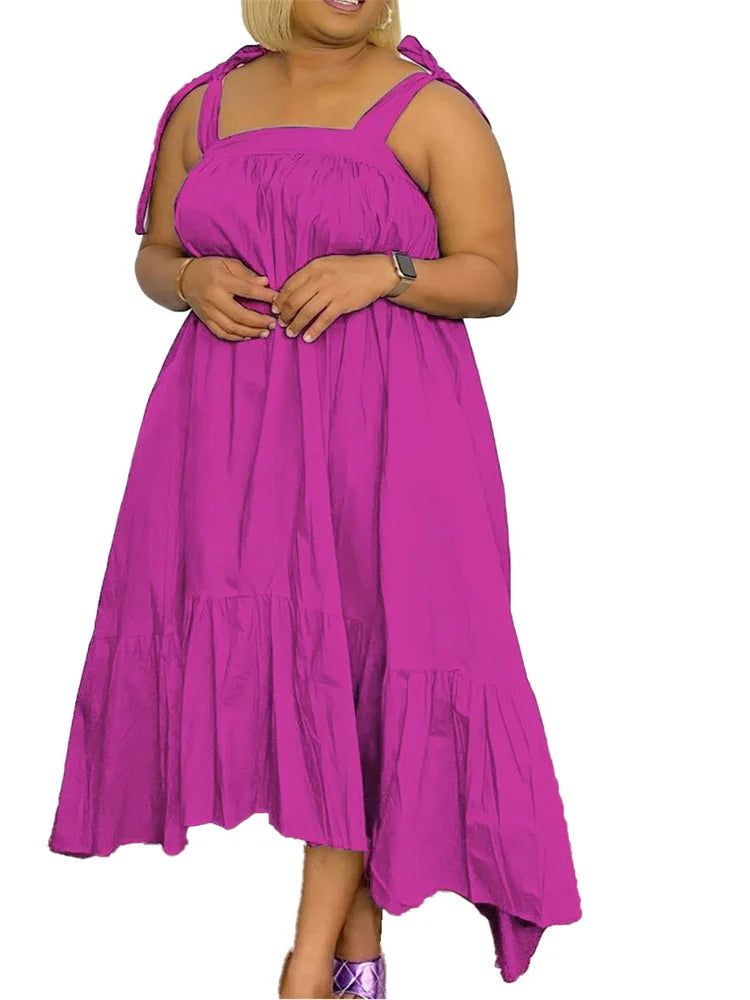 Refined Wmstar Plus Size Maxi Dress in bold red, emphasising the elegance of straight silhouette and versatile styling options for various summer events.