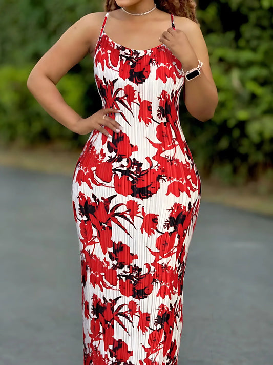 Luxury women's summer dress with tie dye pattern, pleated detailing, and spaghetti straps, ideal for beach wear.