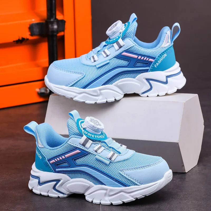 Stylish black mesh casual running shoes for boys aged 7-13, combining breathability with a secure anti-slippery sole for active lifestyles.