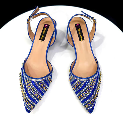 Glamorous handbag set to complement elegant rhinestone heels for women, ideal for upscale events.