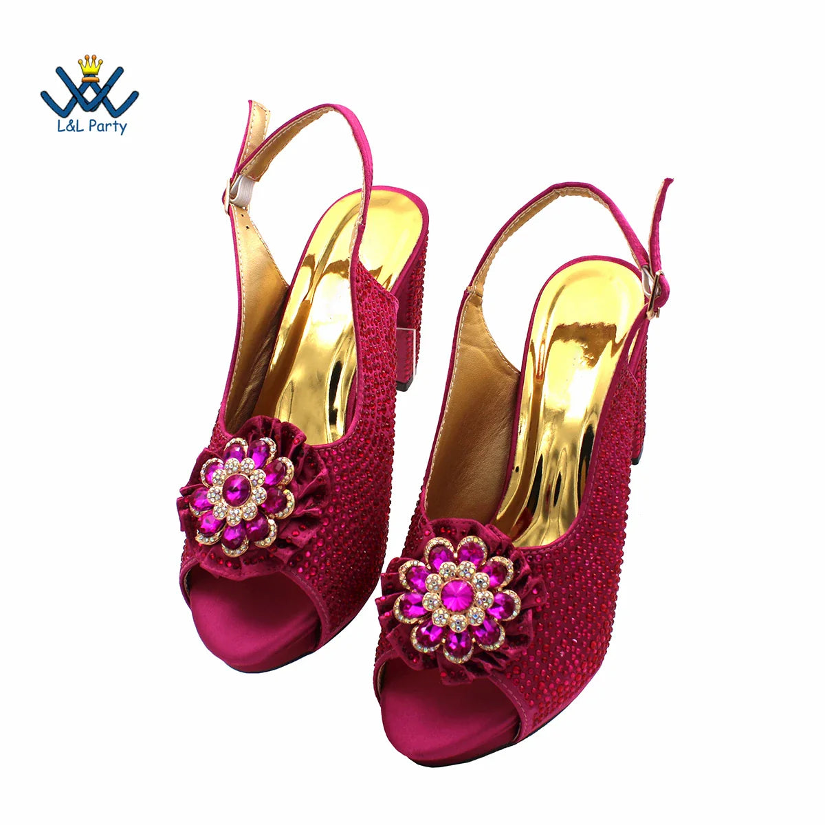 Matching magenta handbag accompanying luxurious peep toe party pumps, designed to elevate your evening look.