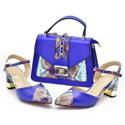 Sophisticated women's pumps in various vibrant colours, complemented by a stylish matching handbag, perfect for summer occasions.