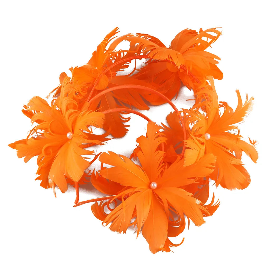 Fashionable blue feather wedding fascinator styled on a model, showcasing its versatility for various events including parties and cocktail gatherings.