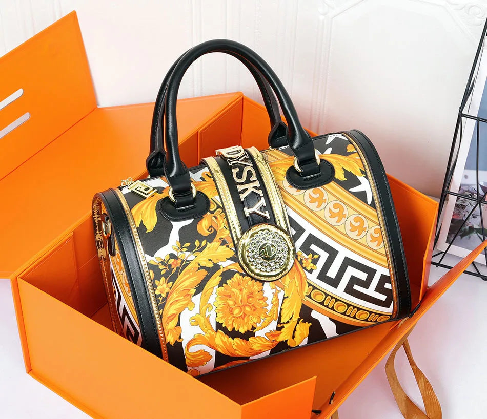 Chic soft leather handbag for women, designed with a beautiful animal print and practical zipper closure.