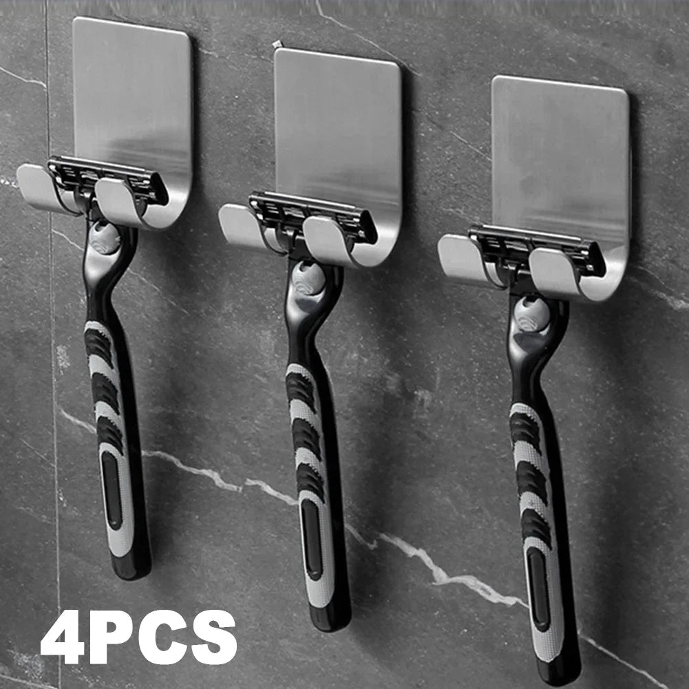 Elegant stainless steel wall-mounted razor holder rack showcasing a luxurious shaver storage solution for modern bathrooms.