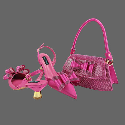 Chic rhinestone decoration on women's elegant shoes, representing sophistication and glamour for evening events.