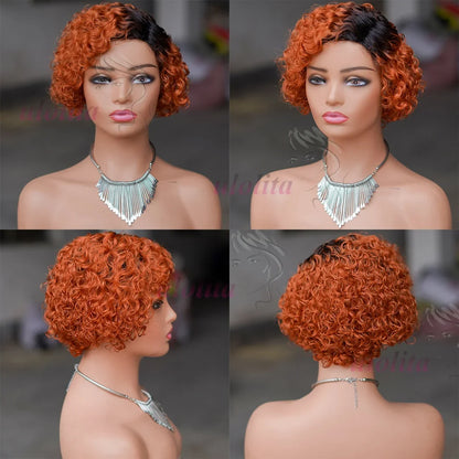 Stylish side profile of the Ombre Blonde T1B27 Bob Wig, featuring full-bodied curls and a sophisticated look suitable for all occasions.