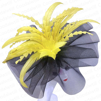 Elegant Kentucky Derby Big Fascinator Hat designed for women, featuring a luxurious feather pillbox cap, perfect for weddings and royal events.