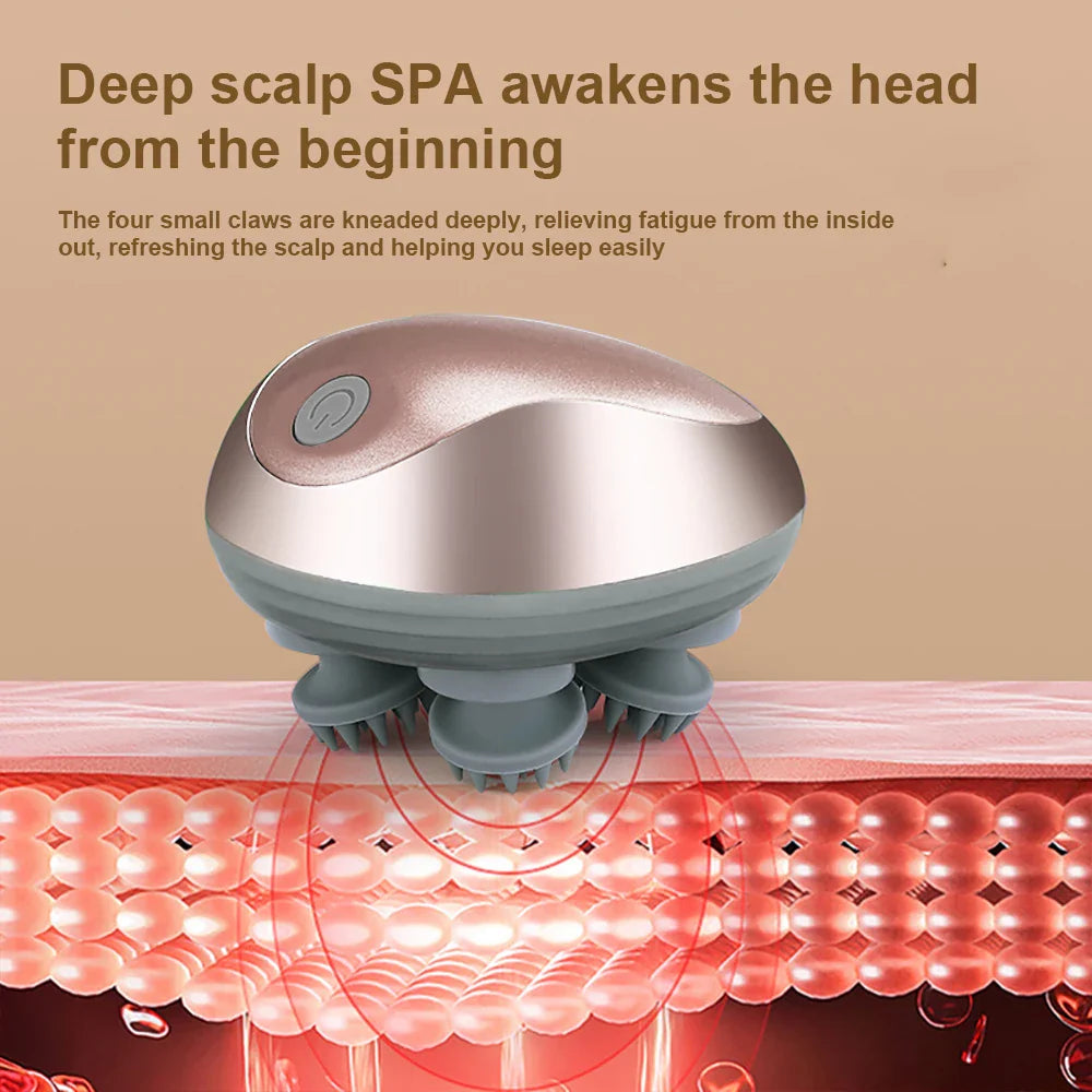 Waterproof silicone head massager showcasing its ergonomic shape and premium materials, perfect for a relaxing massage experience.