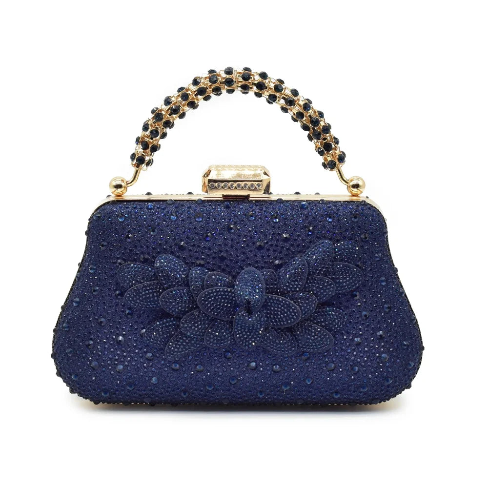 Luxury Italian women's shoe and bag set featuring high heel pumps adorned with full diamonds, perfect for elegant occasions.