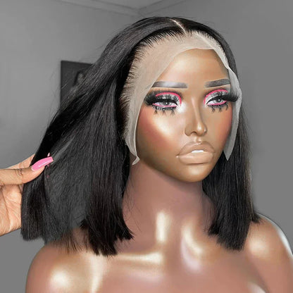 16-inch Vietnamese super double drawn bone straight 13x4 frontal bob wig, crafted from luxurious natural black human hair with 210% density, ideal for black women seeking elegance.