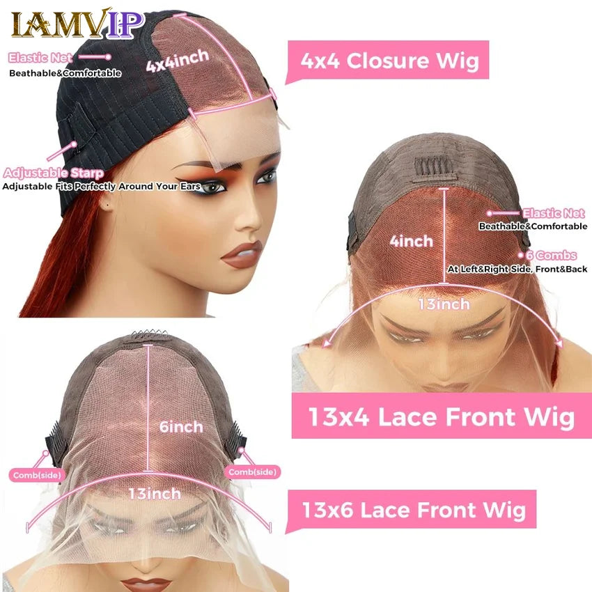 Premium quality Brazilian hair wig in stunning orange ginger deep wave style, featuring a 13x6 lace frontal for seamless blending.