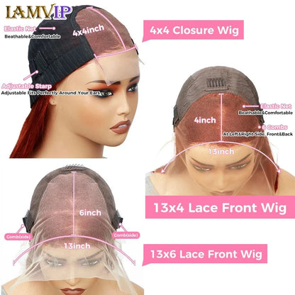 Premium quality Brazilian hair wig in stunning orange ginger deep wave style, featuring a 13x6 lace frontal for seamless blending.