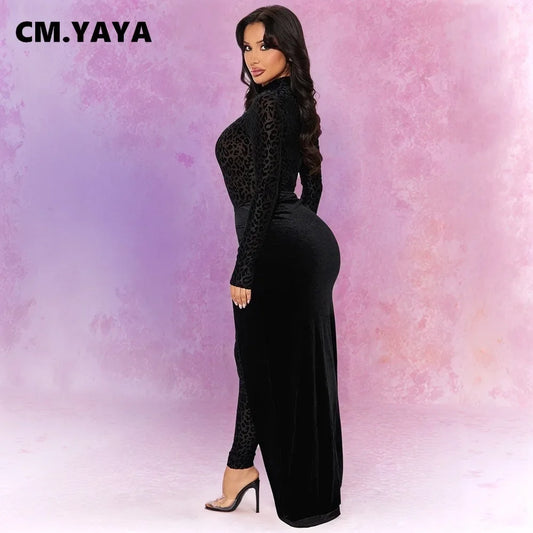 Glamorous Ankle-Length Leopard Velvet Pants in a stylish skinny fit, designed for an elegant autumn/winter look by CM.YAYA.