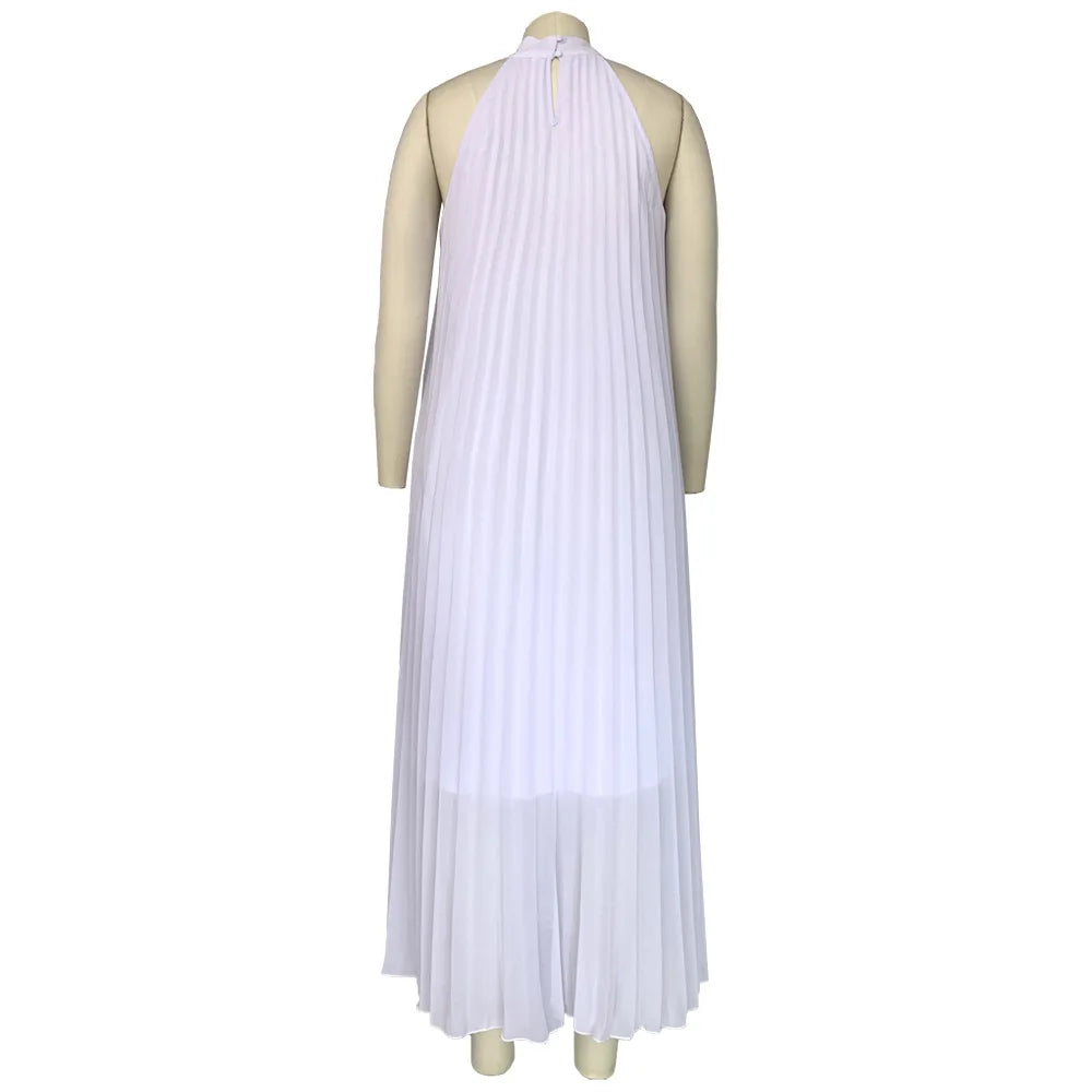 Chic Sleeveless Maxi Dress for Women, featuring a sophisticated pleated design, ideal for formal gatherings and summer events.
