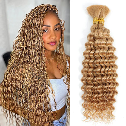 Premium 18 Inch Brown Deep Wave Curly Brazilian Human Braiding Hair Bundles from Hot Trends Area