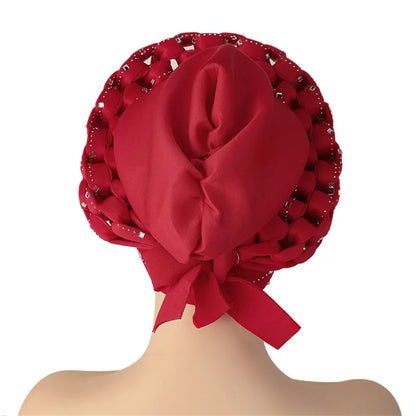 Luxurious African Autogele headtie turban cap adorned with sparkling diamond accents, perfect for elegant women's fashion.