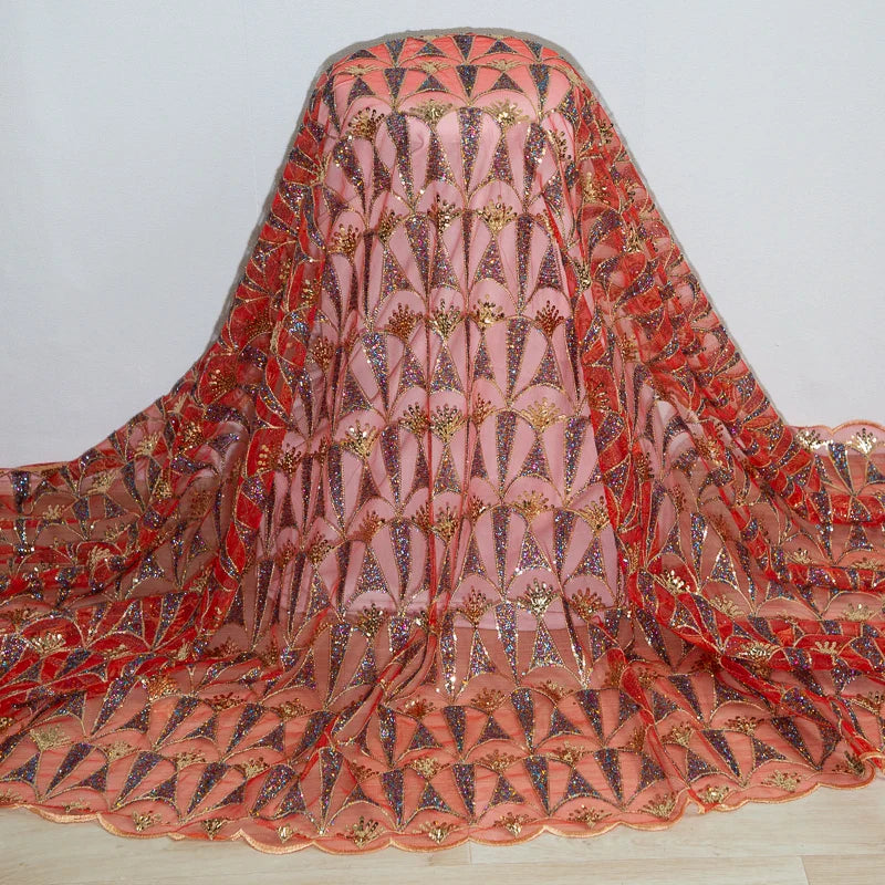 Versatile and eco-friendly Kalume mesh lace fabric with rhinestone embellishments, suitable for luxury dresses and special occasions.