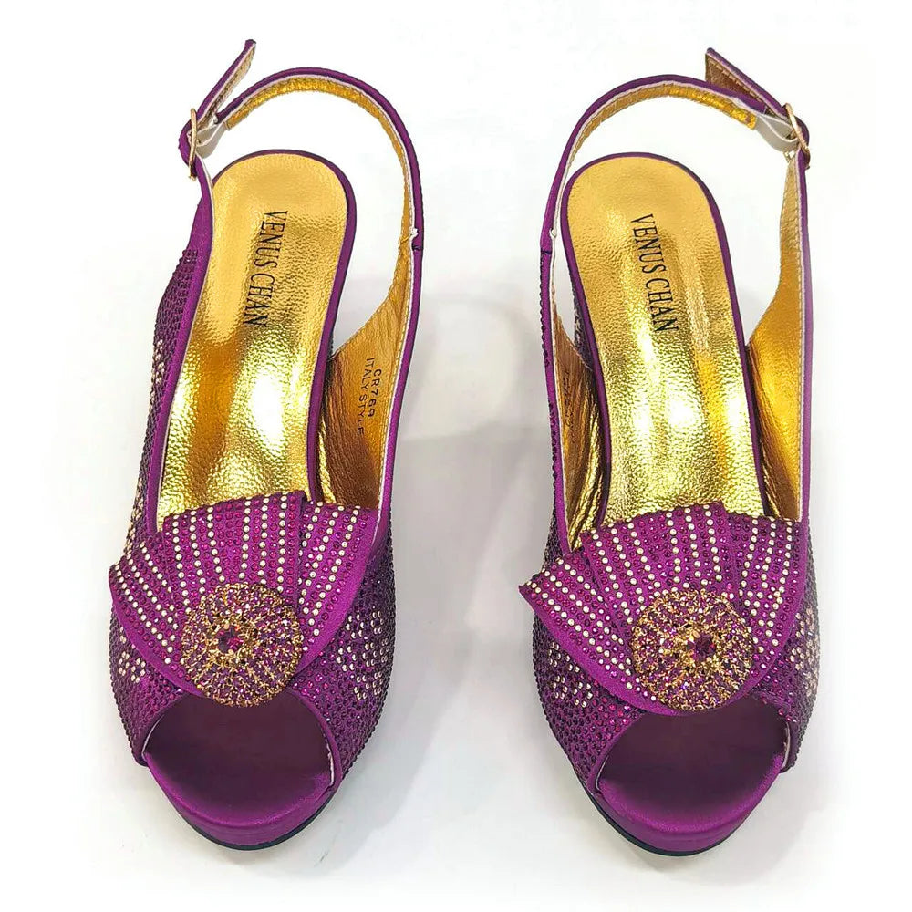 Sophisticated Venus Chan women's handbag designed to complement golden wedding shoes, embellished with dazzling diamonds for a luxurious look.