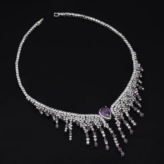 Close-up of sparkling cubic zirconia earrings from a luxury bridal jewelry set, showcasing a trendy geometric style ideal for weddings.