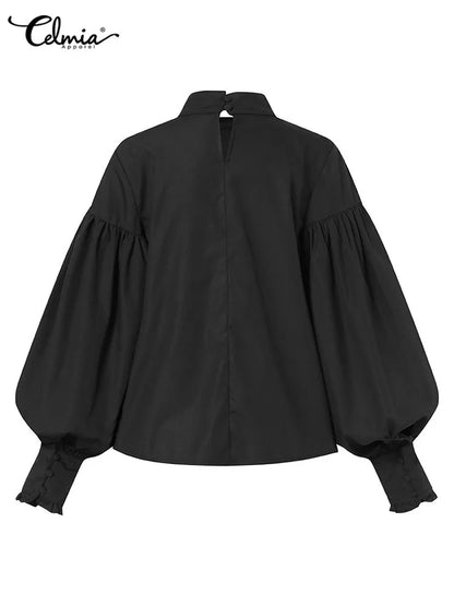 Chic and versatile ZANZEA women's purple blouse, exemplifying luxury with its loose fit and refined lantern sleeve style.