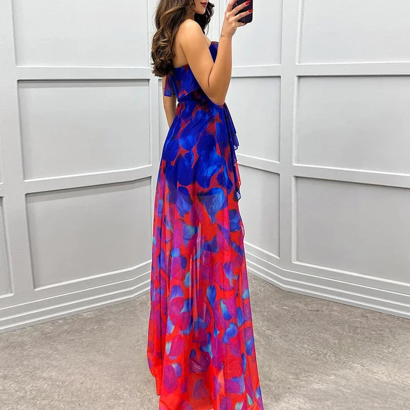 Stunning floor-length maxi dress with a slim fit, crafted from high-quality polyester for a chic, effortless look.