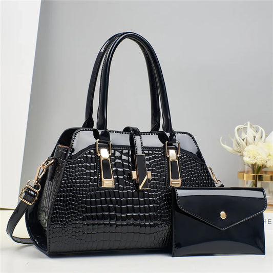 Luxury women's tote bag made from crocodile textured leather, ideal for shopping and commuting, featuring a stylish zipper closure and a spacious casual design by Hot Trends Area.