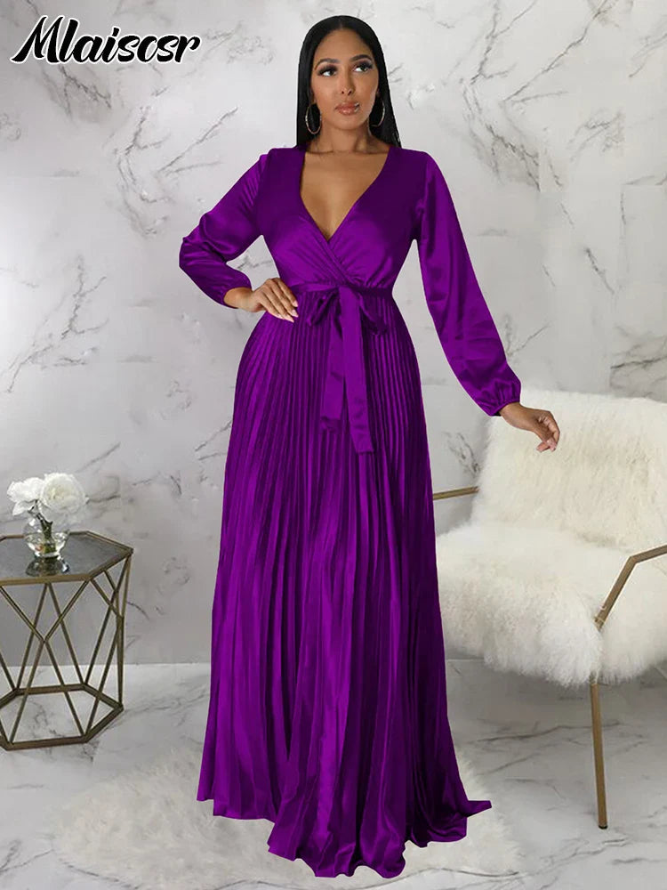 Close-up of Mlaiscsr Women's Elegant Dress neckline and lantern sleeves, highlighting the luxurious fabric and intricate design.