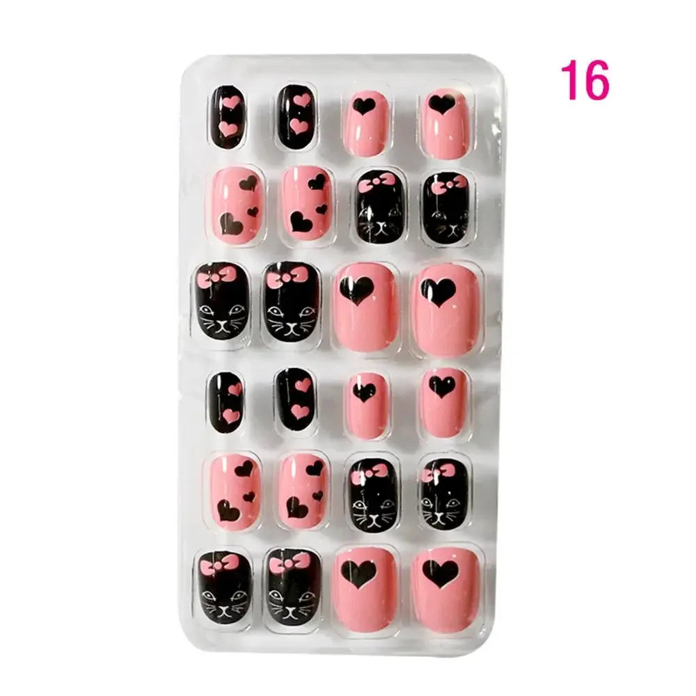 Exquisite arrangement of 24 pieces of colourful flower-themed press-on nails for girls, ideal for luxurious nail decoration and special occasions.