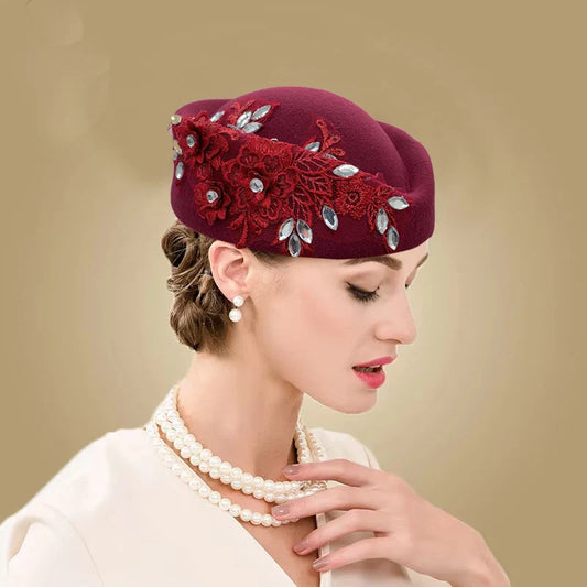 Women's church derby fascinator beret cap made from high-quality polyester, featuring a sophisticated floral motif, ideal for winter outings and special occasions.