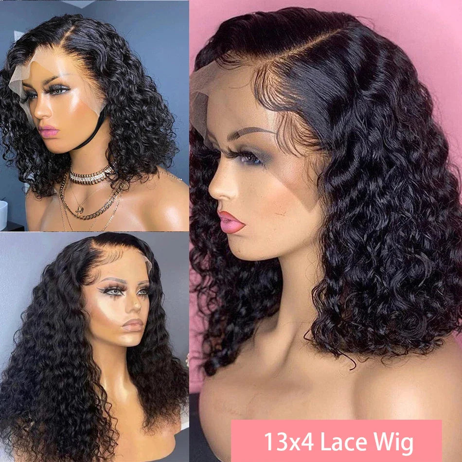 Elegant model wearing the 14 Inch Short Curly Bob Wig, highlighting the natural flow and volume of the Deep Wave hairstyle.