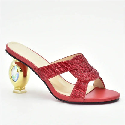 Glamorous golden rhinestone pumps for women, ideal for weddings and upscale parties.