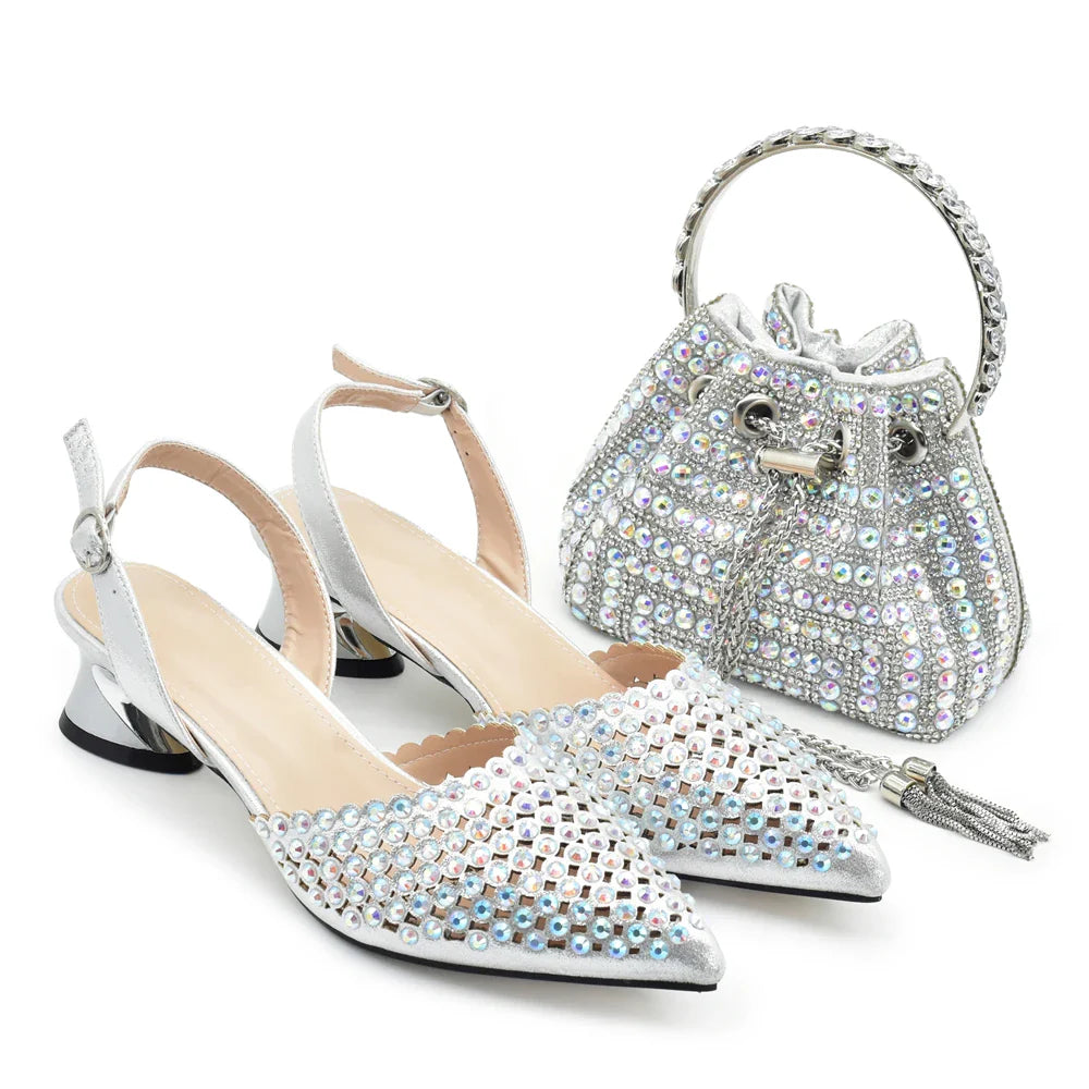 Matching handbag set with Luxury Italian Rhinestone Women’s Pumps by Hot Trends Area, showcasing exquisite detailing and luxurious materials to elevate your outfit.