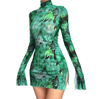 Sophisticated plus size A-line dress featuring stylish bell sleeves, round neck, and knee-length cut, perfect for casual summer outings.