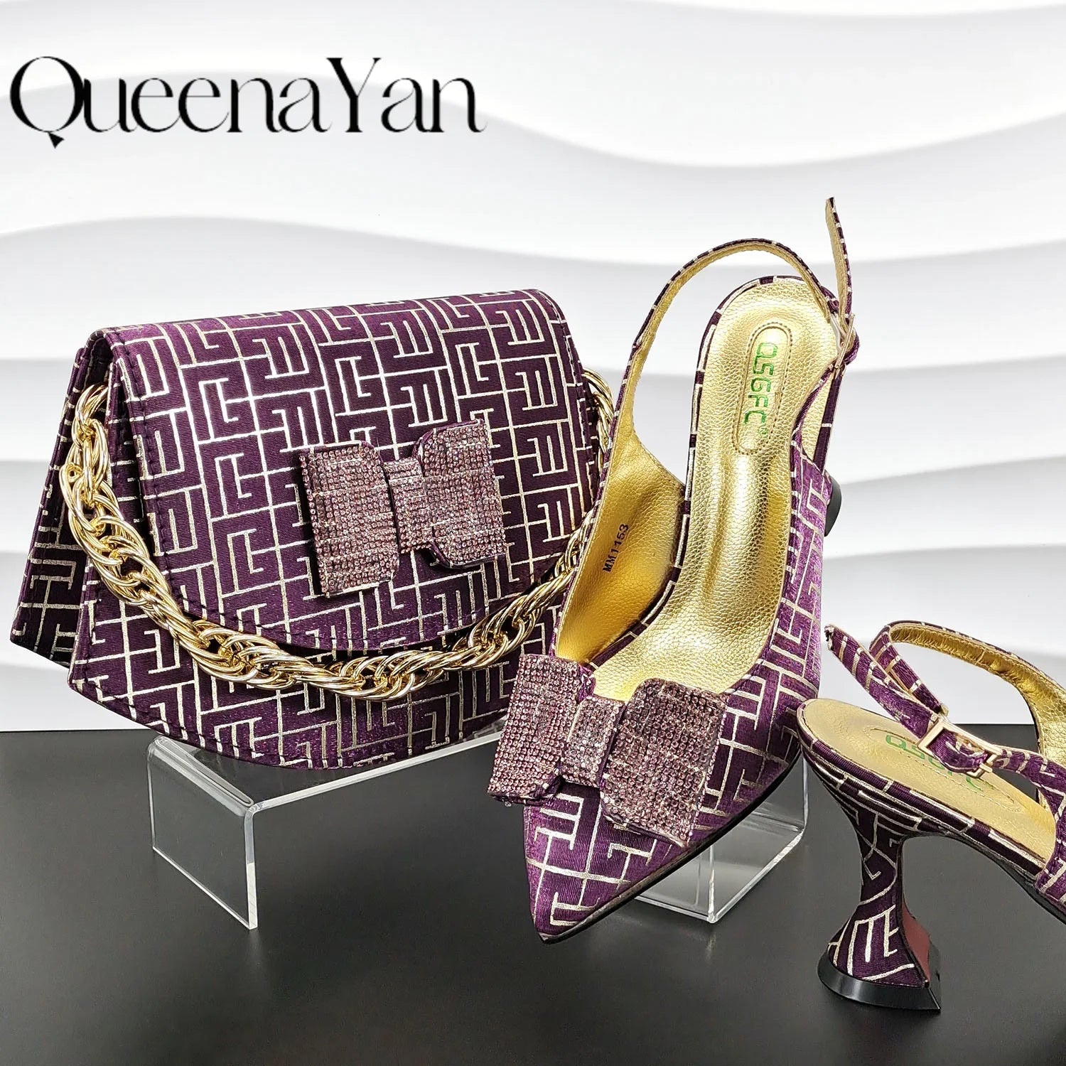 Exquisite women's high heel and bag ensemble, featuring a delicate pointed toe and premium craftsmanship, perfect for any stylish woman at a wedding.