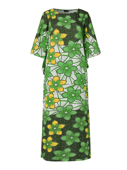 Gorgeous summer maxi dress for women, featuring a loose fit silhouette and stylish batwing sleeves, tailored for plus size.