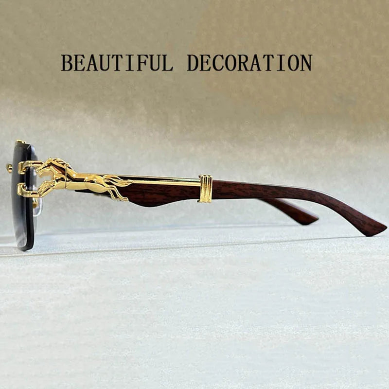 Luxury square rimless sunglasses for men and women, showcasing trendy UV400 gradient lenses and stylish design for fashion-forward eyewear enthusiasts.