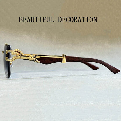 Luxury square rimless sunglasses for men and women, showcasing trendy UV400 gradient lenses and stylish design for fashion-forward eyewear enthusiasts.