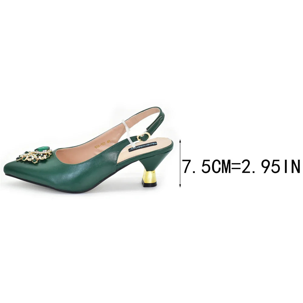 High-heeled Italian pumps for women, featuring a sleek pointed toe and elegant crystal embellishments, ideal for sophisticated events.