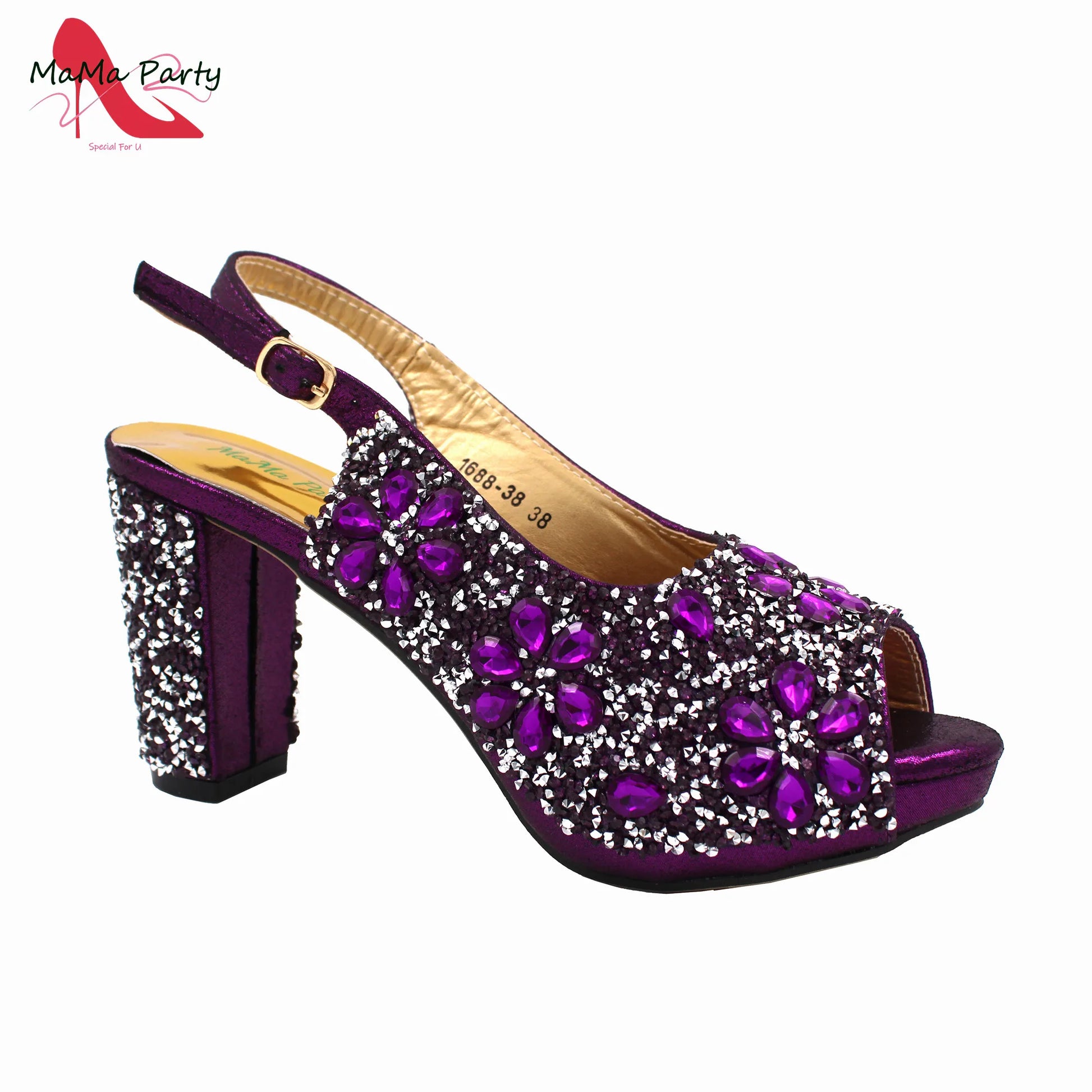 Close-up view of luxurious crystal detailing on women's peep toe sandals, showcasing exquisite craftsmanship and fashion elegance.