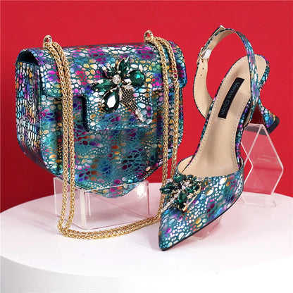 Stylish close-up of yellow pointed toe pumps with shimmering crystal embellishment, crafted for sophisticated evening wear.