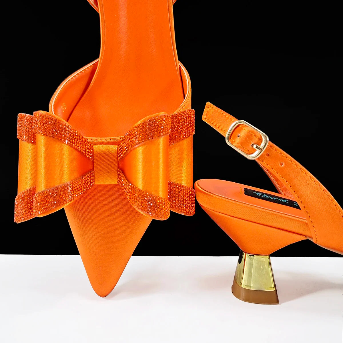 Elegant women's rhinestone butterfly pointed toe shoes in coffee colour for weddings and parties, showcasing high-heeled design with crystal embellishments.