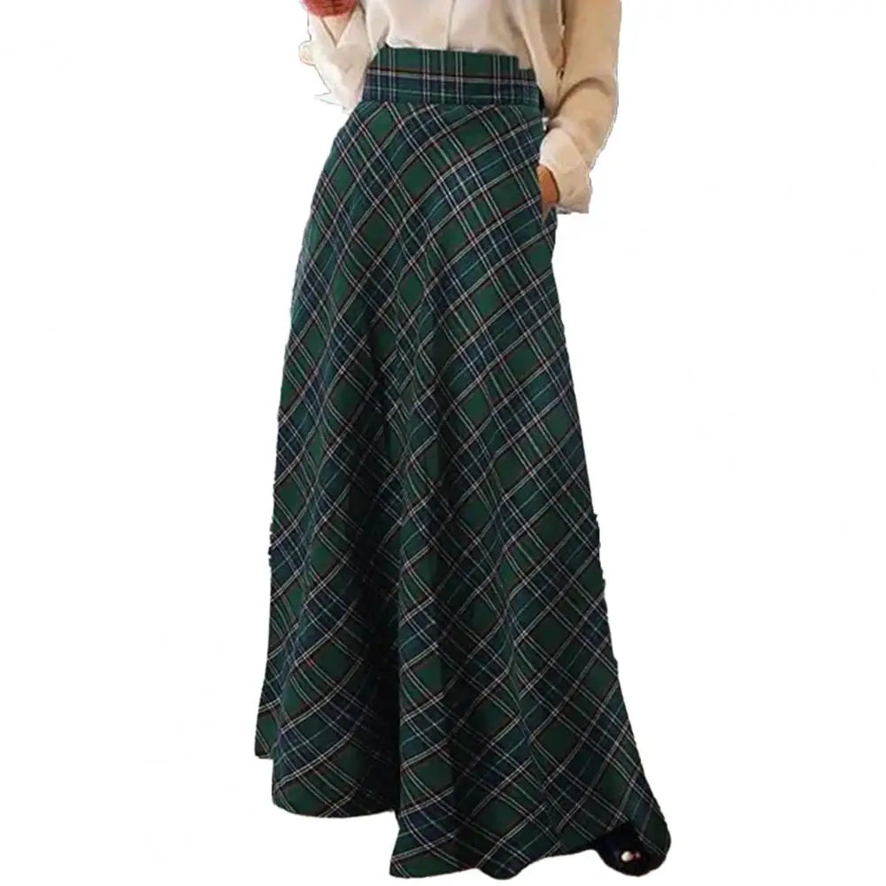 High waist plaid maxi skirt for women, a perfect blend of comfort and elegance for winter occasions.