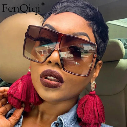 Luxurious FenQiqi oversized square sunglasses for men and women featuring big UV400 protection, stylish design, and dimensions of 55mm height and 65mm width, perfect for a fashionable summer look.