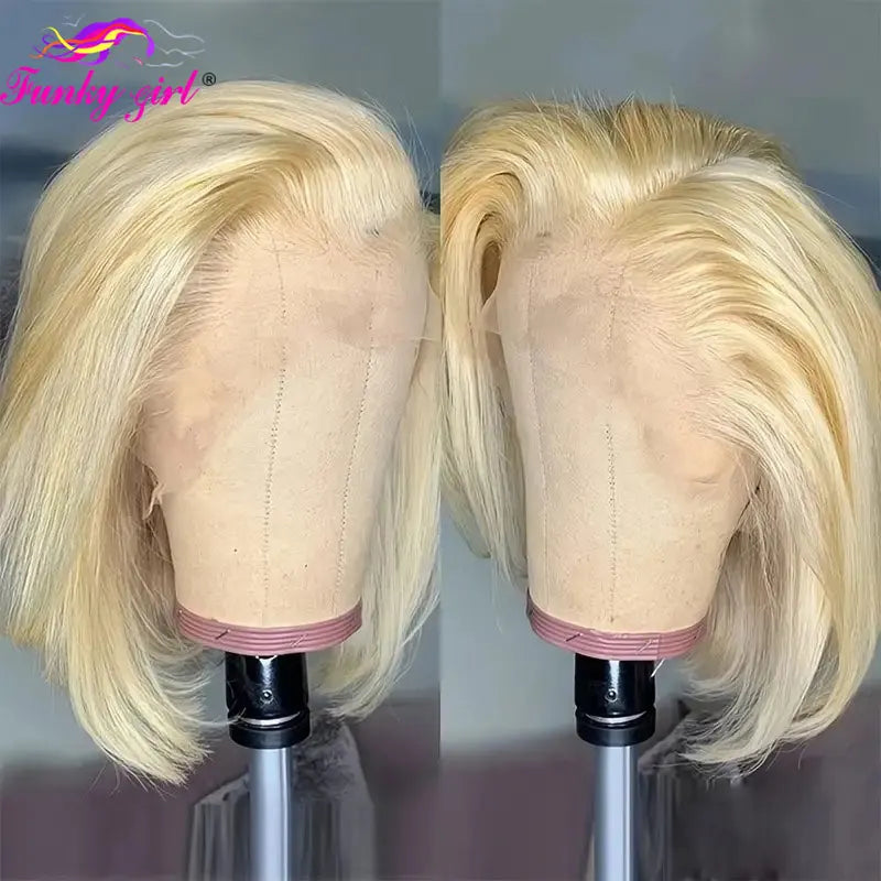 Stylish 613 blonde bob wig displayed on a mannequin, exemplifying the perfect finish and hand-tied craftsmanship for luxurious wear.