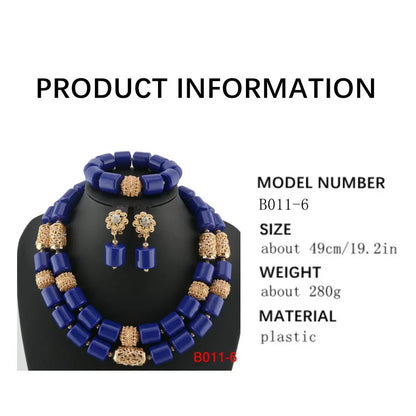 Elegant African wedding resin beads jewelry set featuring a classic design necklace, earrings, and bracelet for women.