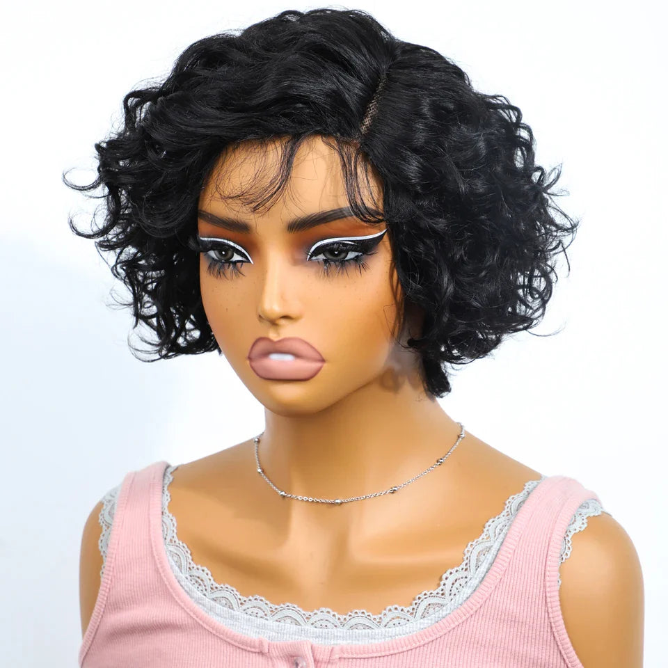 Showcasing the versatility of a luxurious pixie cut wig with body waves, ideal for everyday wear and special occasions.