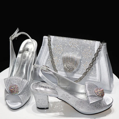 Venus Chan luxurious Italian design gold wedding shoes adorned with full diamond bling and high spike heels.