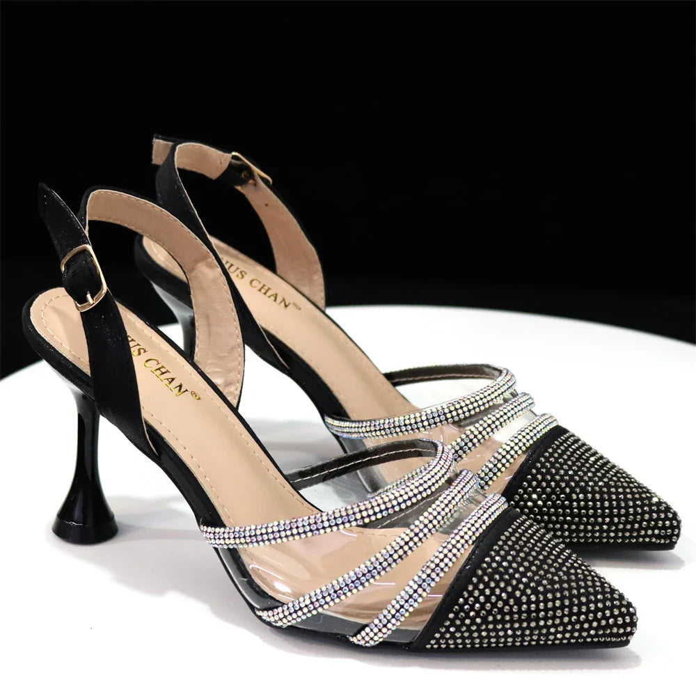 Sophisticated image of Venus Chan women's black high heels, showcasing the sleek spike heel design ideal for evening wear.