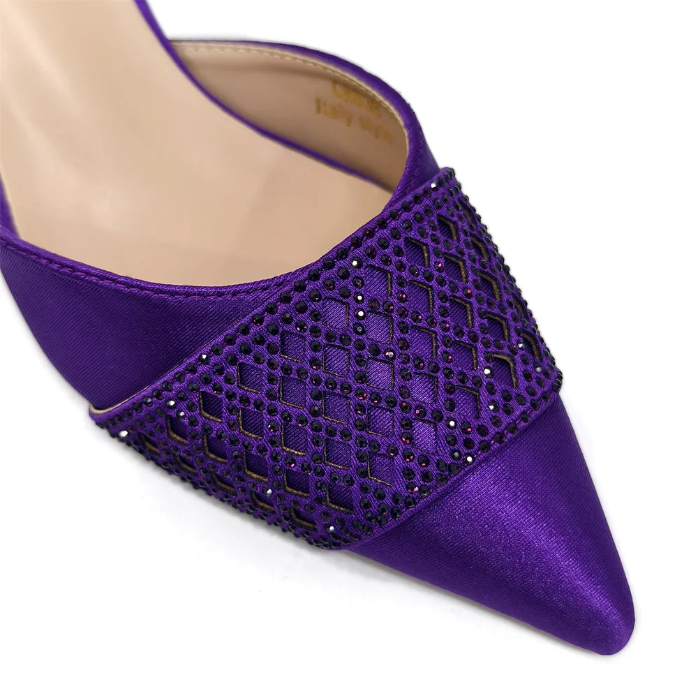 Close-up of luxurious pointed toe design of women's slingback shoes, featuring intricate butterfly-knot embellishments.